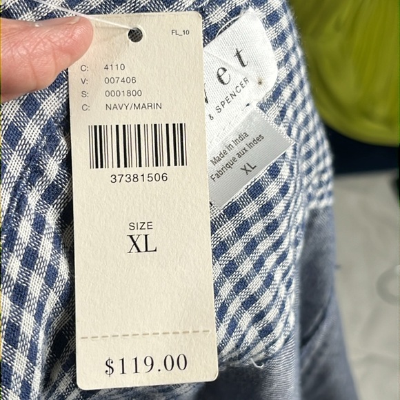 Anthropologie Velvet By Graham & Spencer Gingham Tunic Top XL Long Sleeve Preppy - Picture 12 of 15